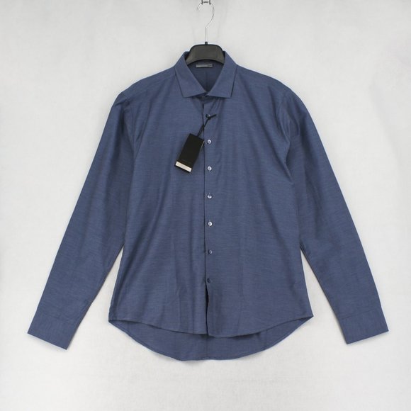 Vardama Dress Shirt Men Button Down Dover Textured Slim Fit Shirt Blue 17.5 - Picture 3 of 9